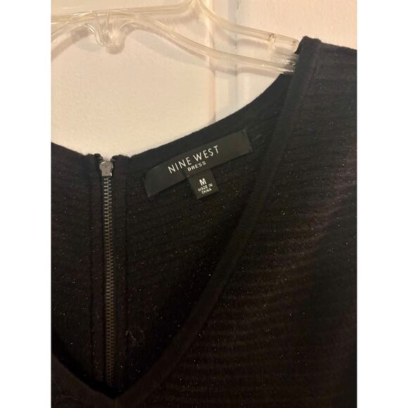 Nine West V Neck Black Fit & Flare Black Dress Medium Knit Cocktail dress - Picture 3 of 13